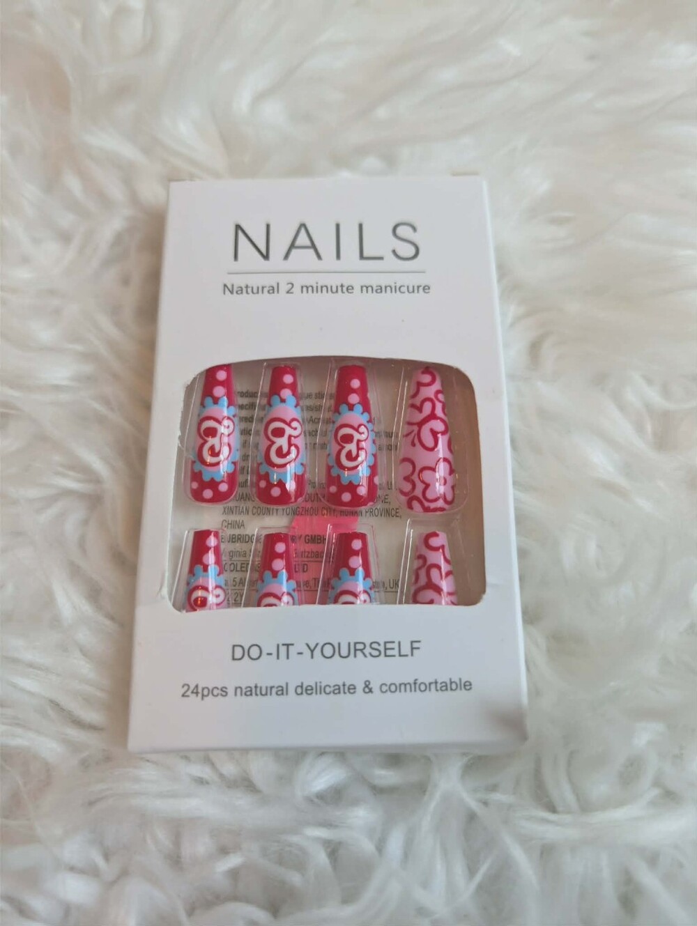 Barbie Pink Floral & Blue Dot Press-On Nails
